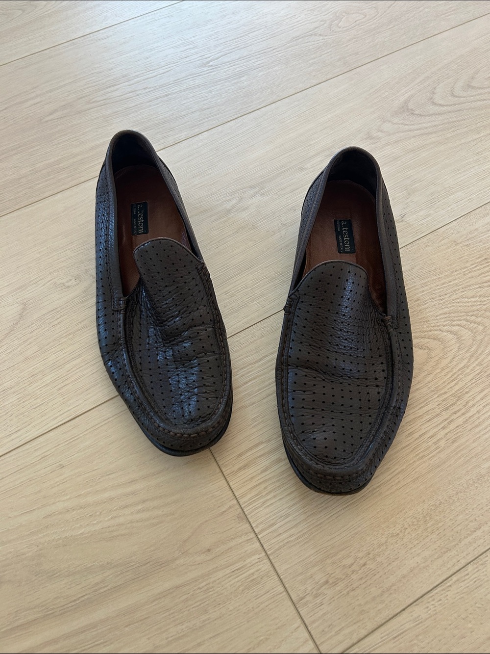 a. testoni Brown Perforated Leather Slip-On Loafers size 8